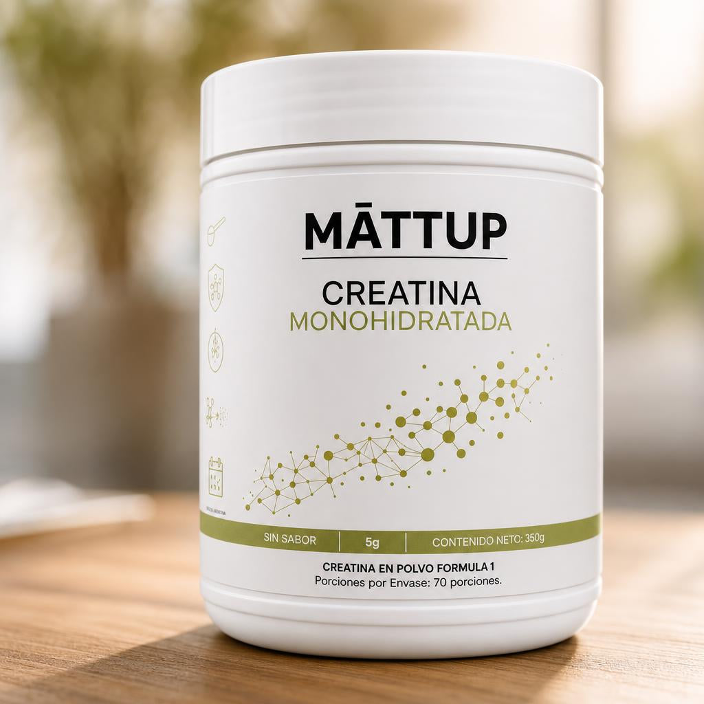 Primer plano del envase de Creatina Monohidratada MĀTTUP