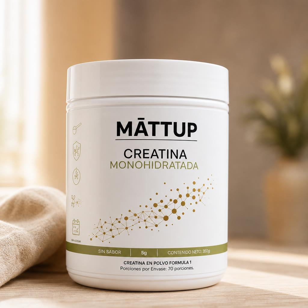 Primer plano del envase de Creatina Monohidratada MĀTTUP