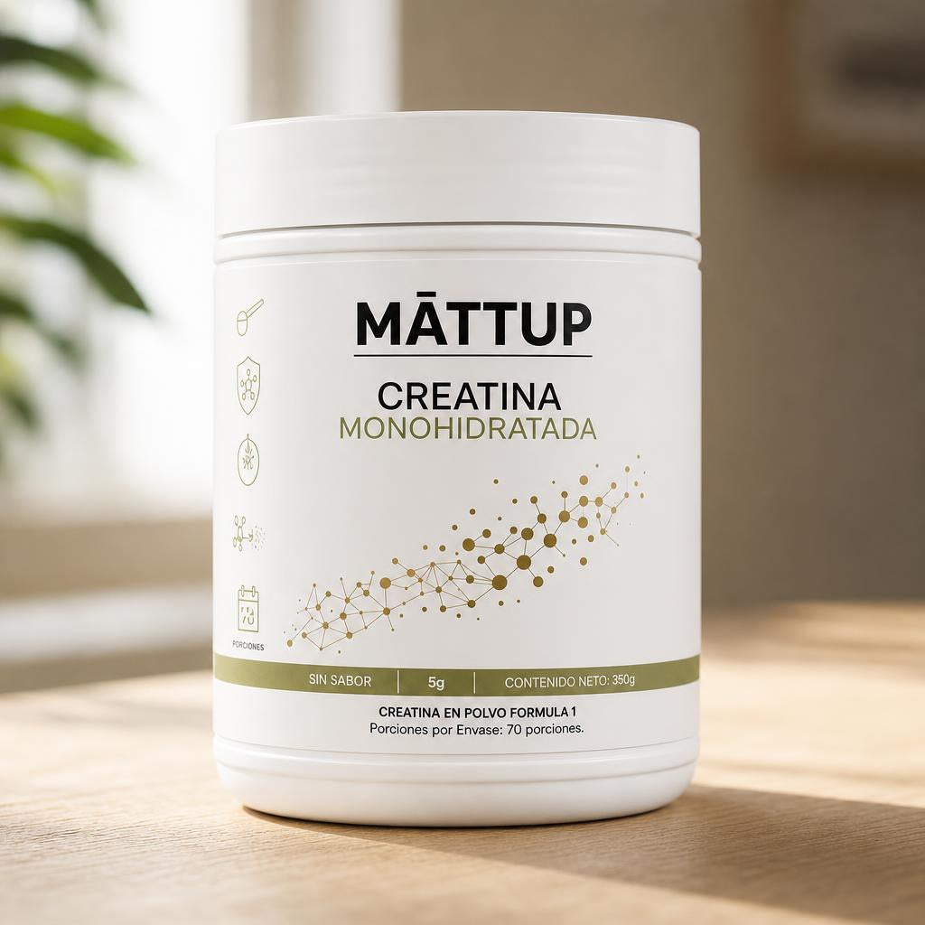 Primer plano del envase de Creatina Monohidratada MĀTTUP